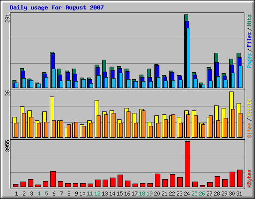 Daily usage for August 2007